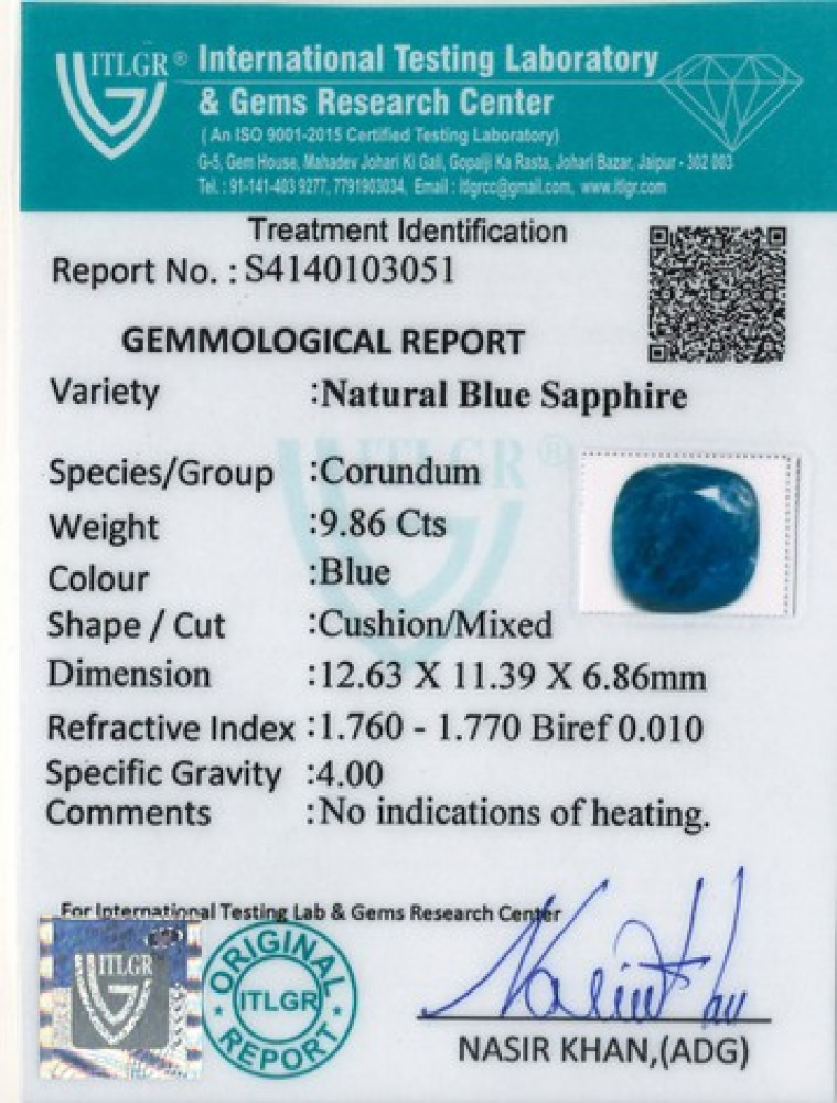 Blue Sapphire - 9.86 Carat