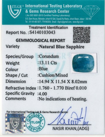 Blue Sapphire - 13.11 Carat