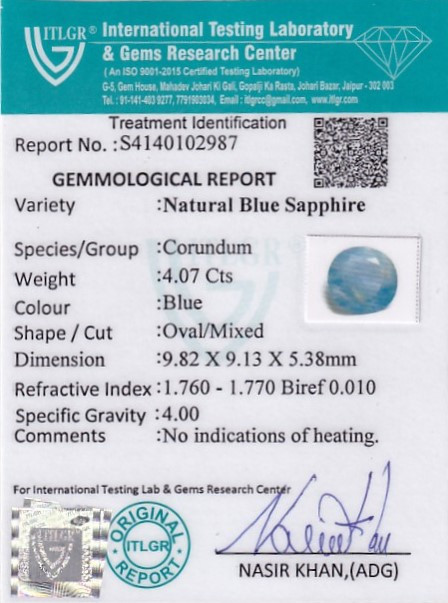 Blue Sapphire - 4.07 Carat