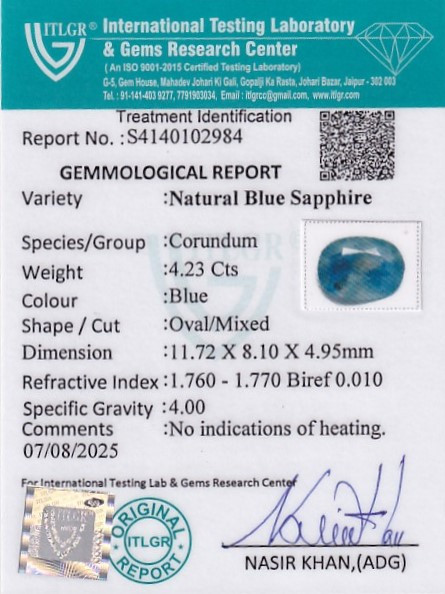 Blue Sapphire - 4.23 Carat