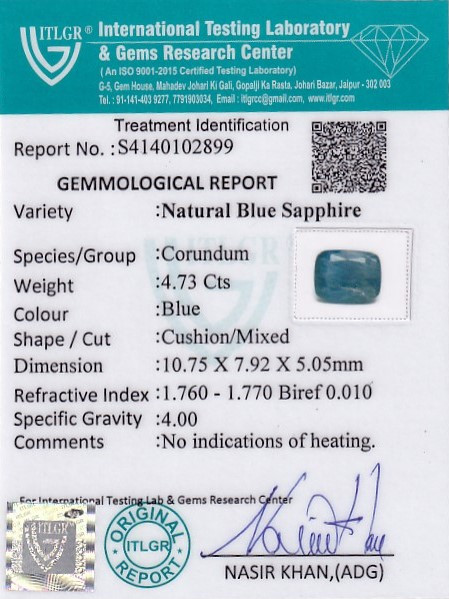 Blue Sapphire - 4.73 Carat