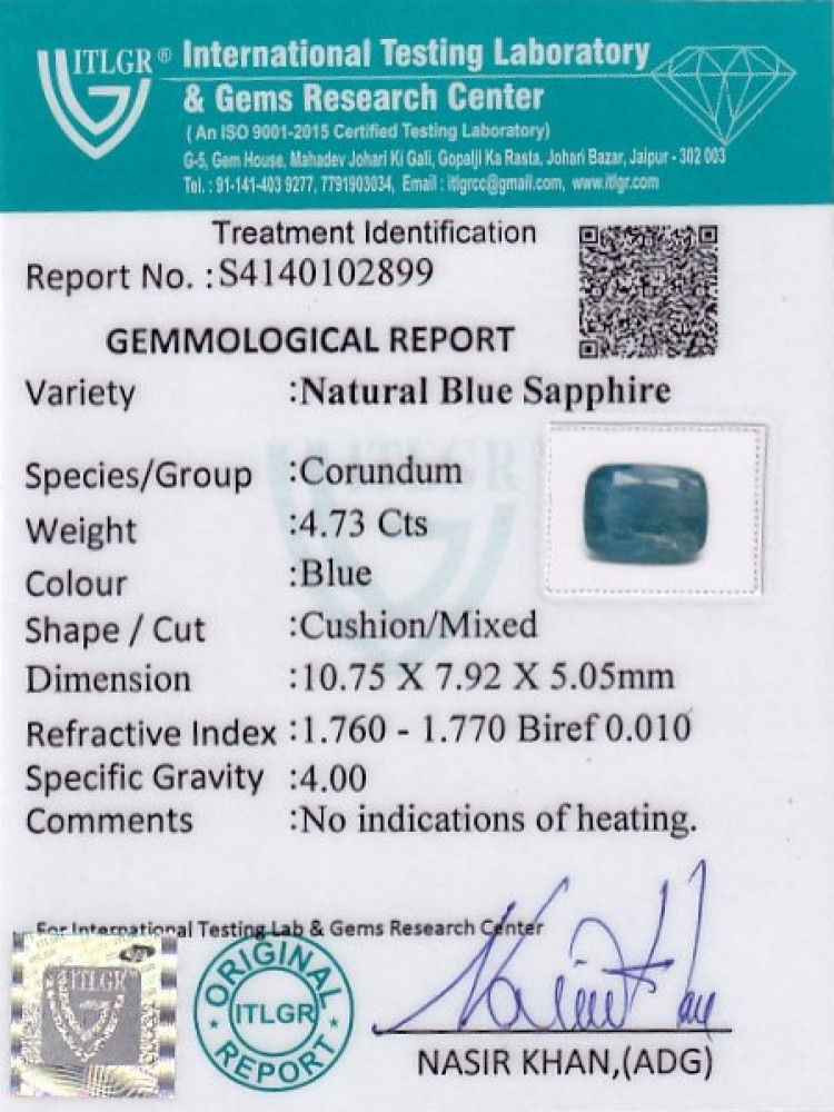 Blue Sapphire - 4.73 Carat