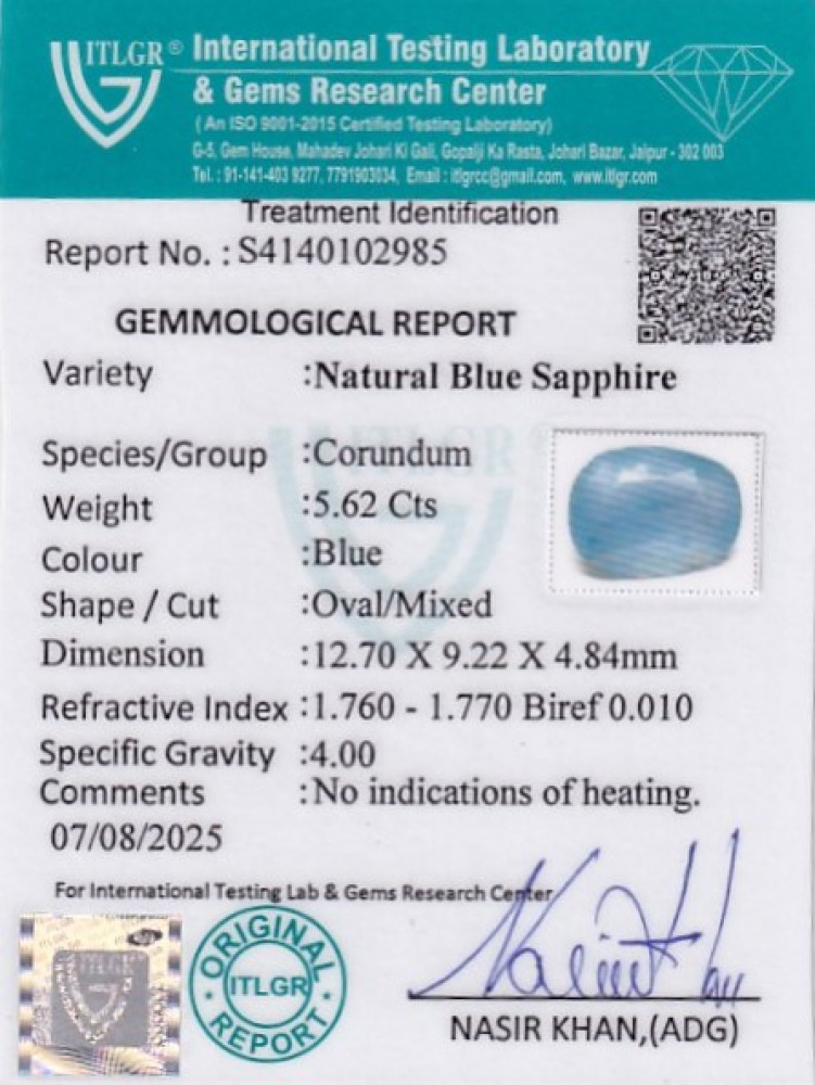 Blue Sapphire - 5.62 Carat