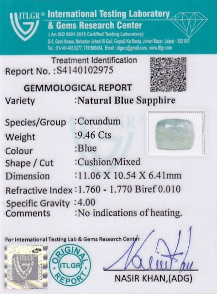Blue Sapphire - 9.46 Carat