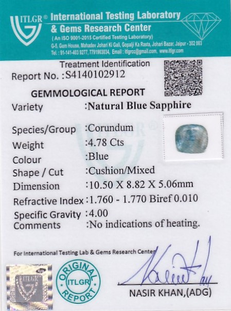Blue Sapphire - 4.78 Carat