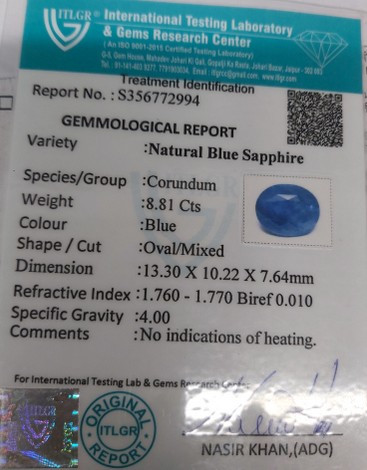 Blue Sapphire - 8.81 Carat