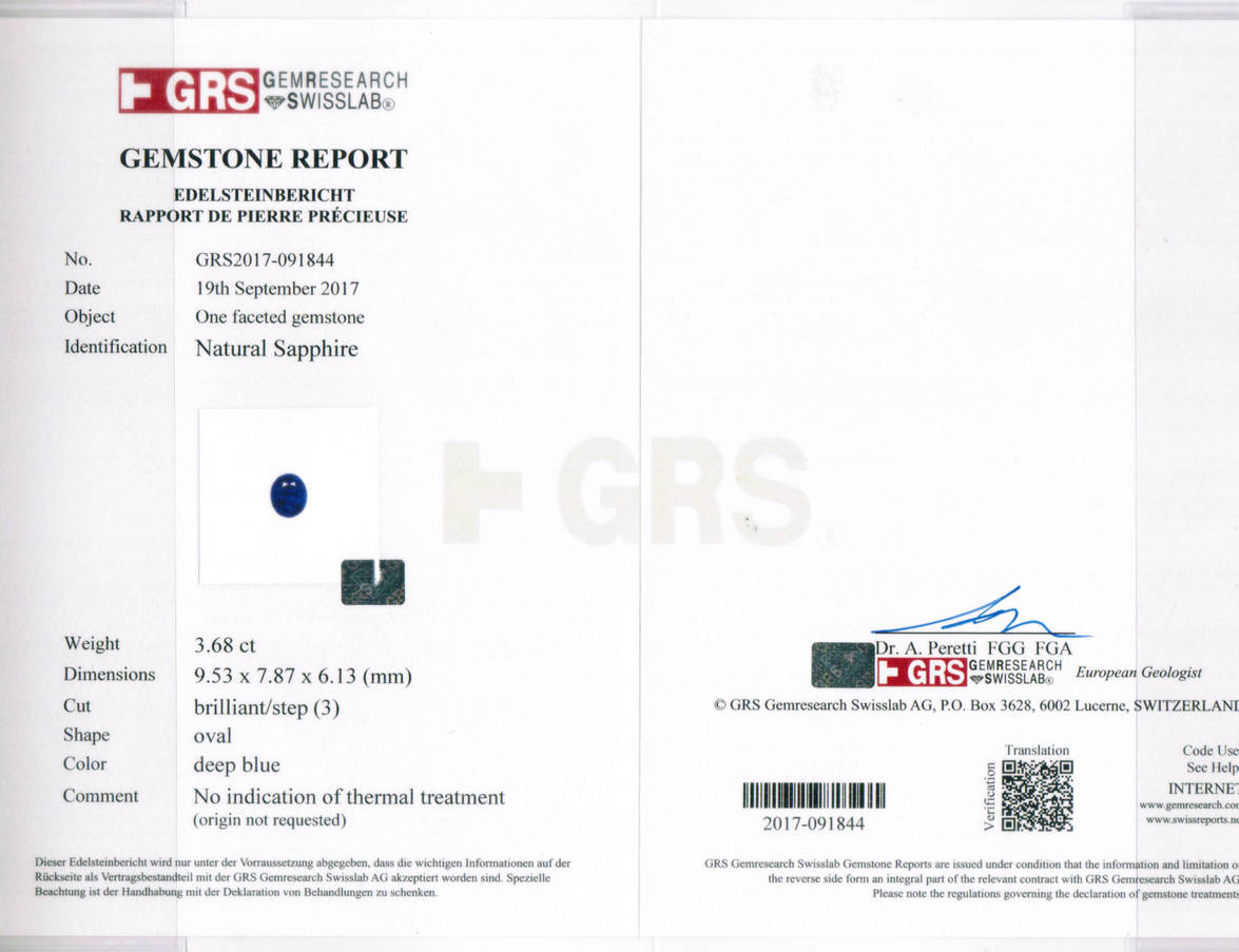 Deep Blue Sapphire - 3.68 Carat