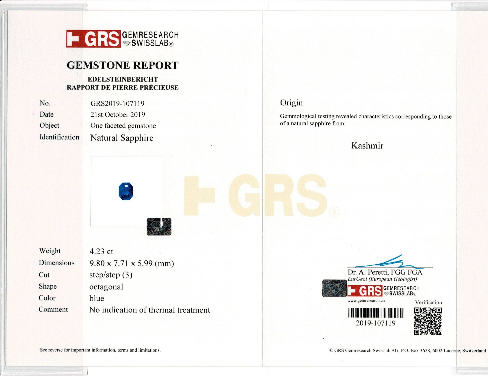 Kashmir Blue Sapphire - 4.23 Carat