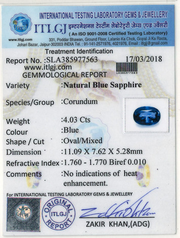 Blue Sapphire - 4.03 Carat