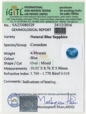 Blue Sapphire - 4.49 Carat