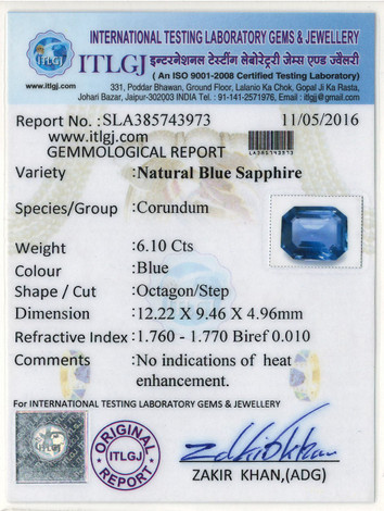 Blue Sapphire - 6.10 Carat