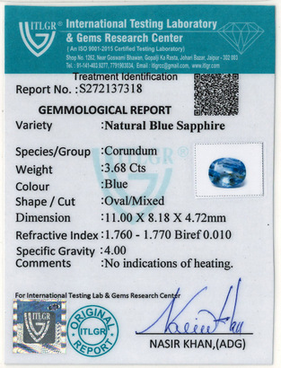 Blue Sapphire - 3.68 Carat