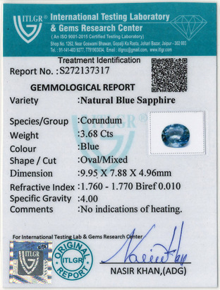 Blue Sapphire - 3.68 Carat