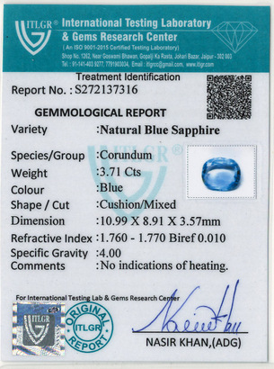 Blue Sapphire - 3.71 Carat