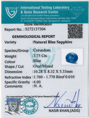 Blue Sapphire - 3.75 Carat