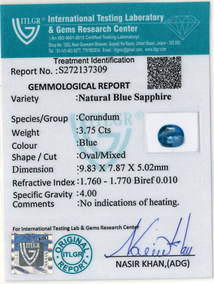 Blue Sapphire - 3.75 Carat