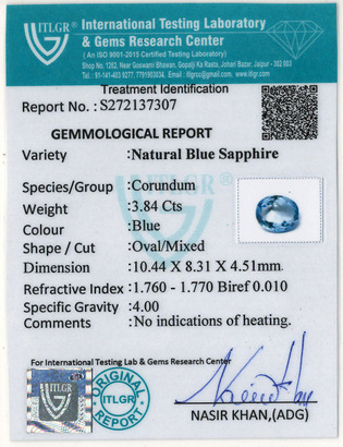 Blue Sapphire - 3.84 Carat