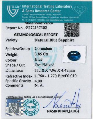 Blue Sapphire - 3.85 Carat