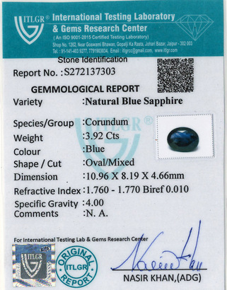 Blue Sapphire - 3.92 Carat