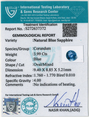 Blue Sapphire - 3.99 Carat