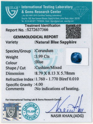 Blue Sapphire - 3.99 Carat