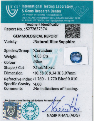 Blue Sapphire - 4.03 Carat