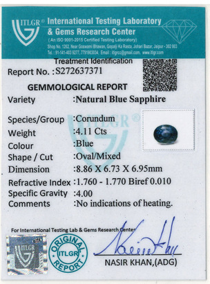 Blue Sapphire - 4.11 Carat