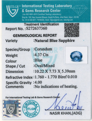 Blue Sapphire - 4.37 Carat