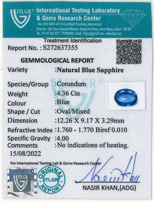 Blue Sapphire - 4.36 Carat