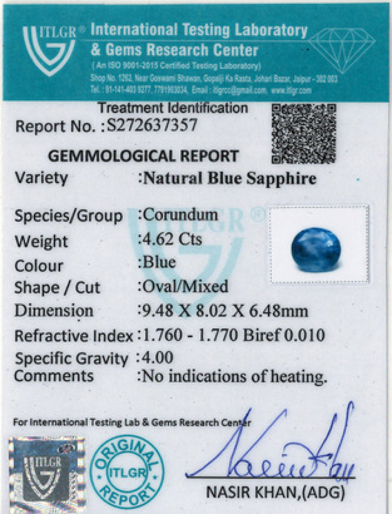 Blue Sapphire - 4.62 Carat