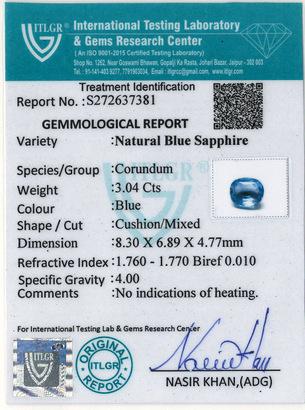 Blue Sapphire - 3.04 Carat