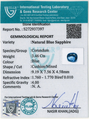 Blue Sapphire - 3.46 Carat