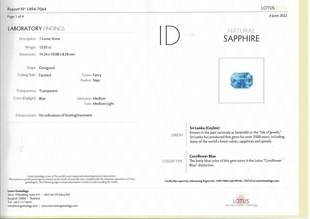 Cornflower Blue Sapphire - 12.03 Carat