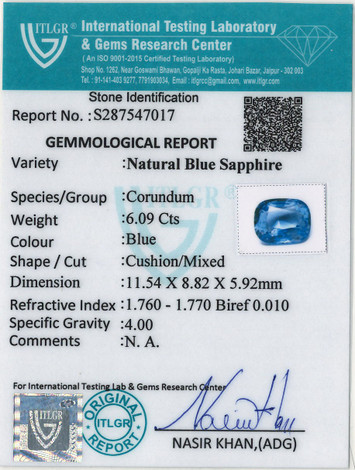 Blue Sapphire - 6.08 Carat