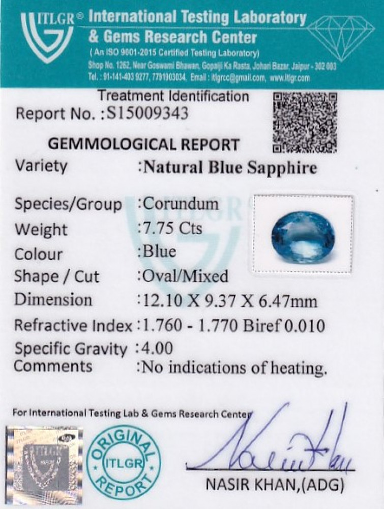 Blue Sapphire -7.75 Carat