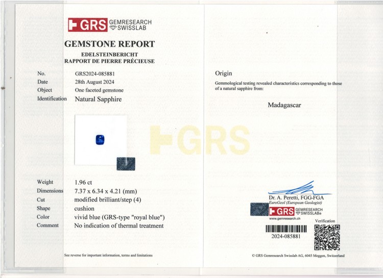 Royal Blue Sapphire - 1.96 Carat