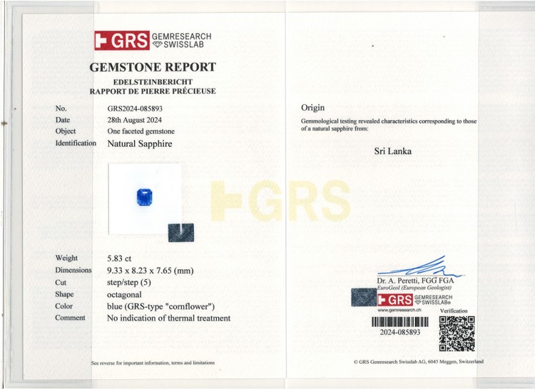 Cornflower Blue Sapphire - 5.83 Carat