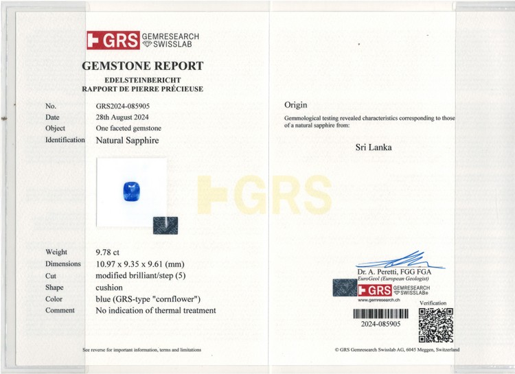 Cornflower Blue Sapphire - 9.78 Carat