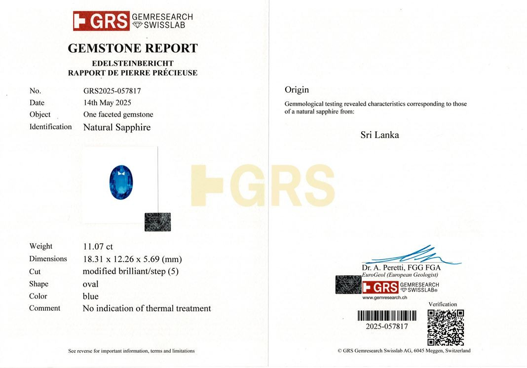 Blue Sapphire - 11.07 Carat
