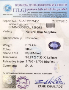 Blue Sapphire - 3.74 Carat