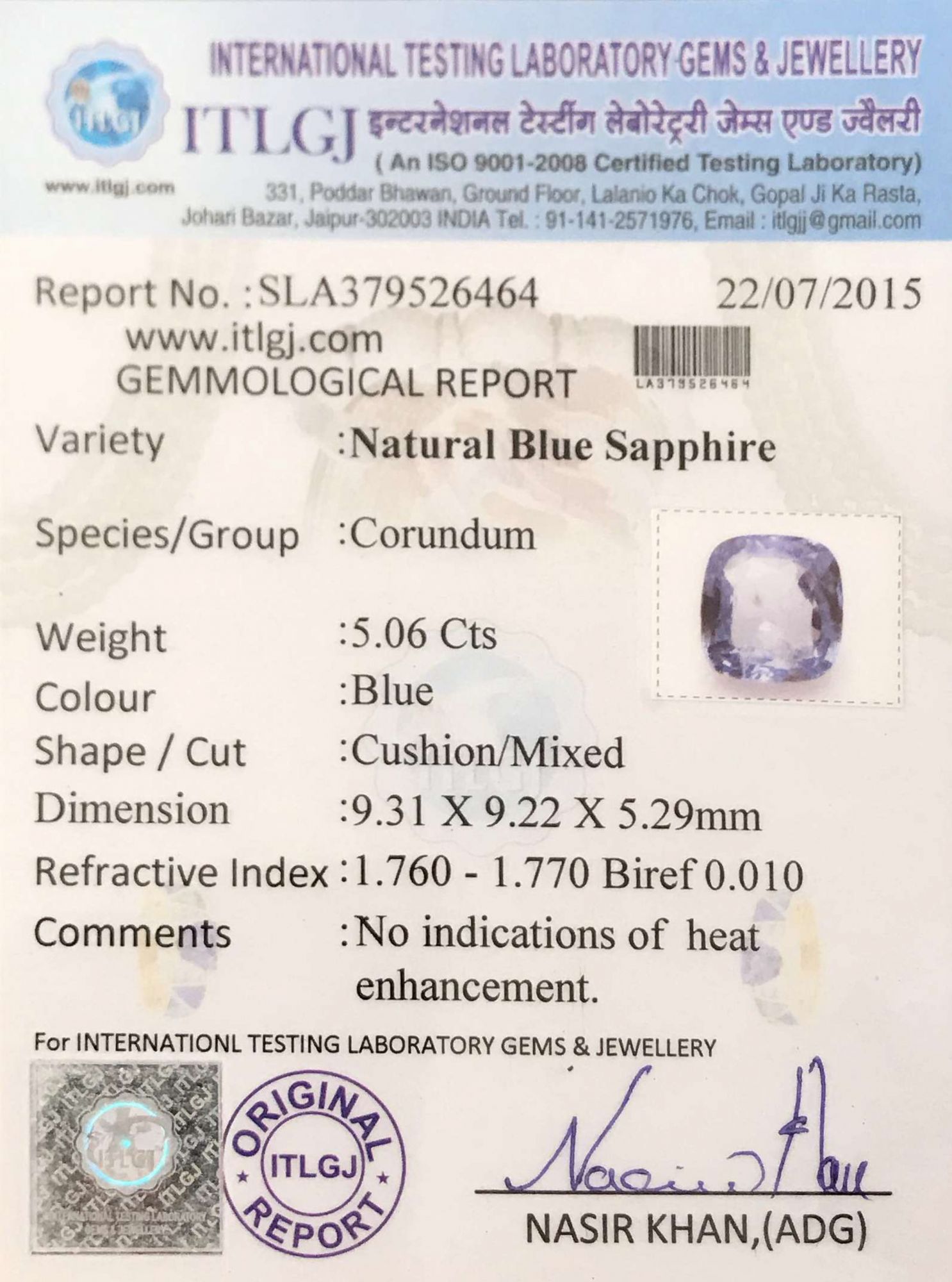 Blue Sapphire - 5.06 Carat