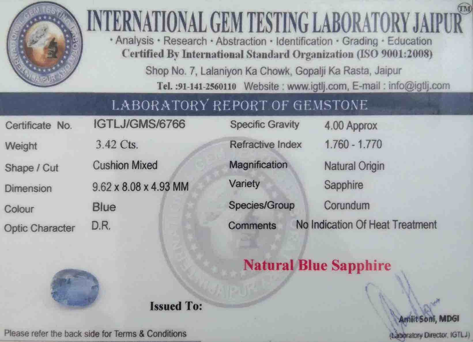 Blue Sapphire - 3.42 Carat