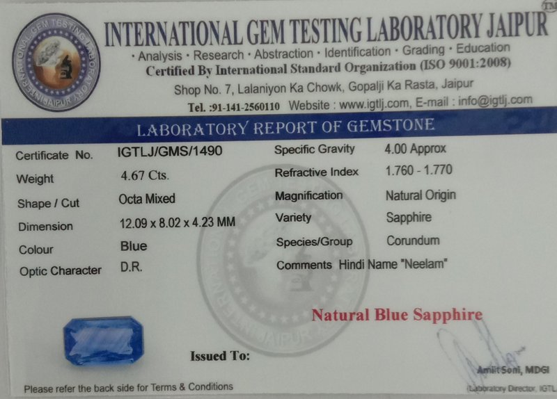 Blue Sapphire - 4.68 Carat