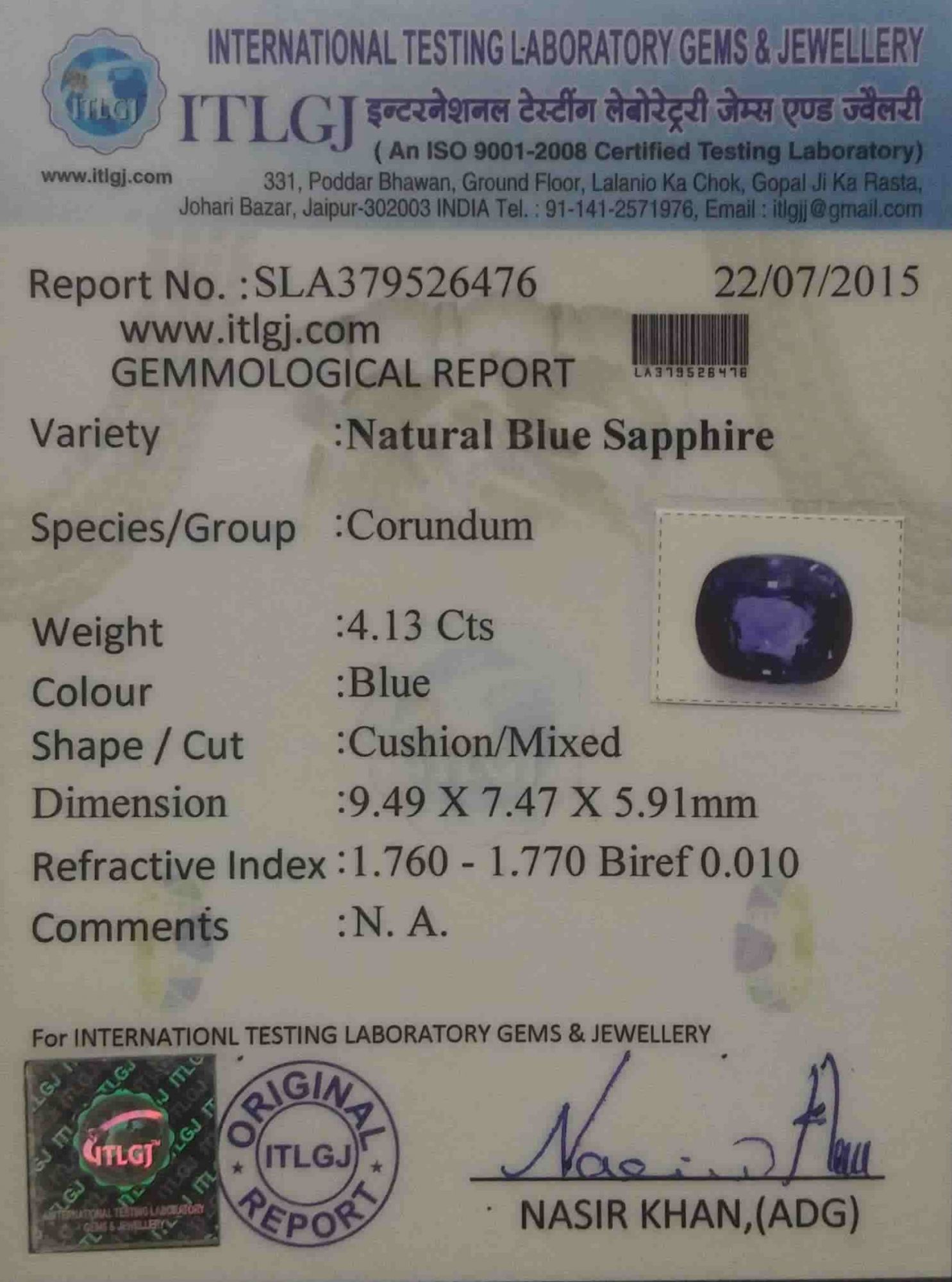 Blue Sapphire - 4.13 Carat
