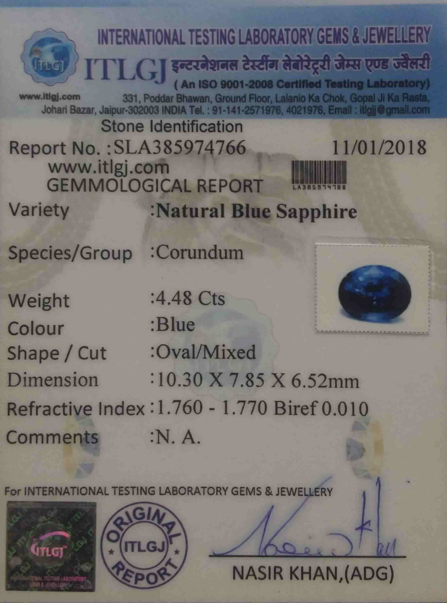 Blue Sapphire - 4.48 Carat
