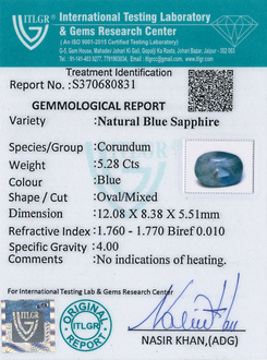 Blue Sapphire - 5.28 Carat