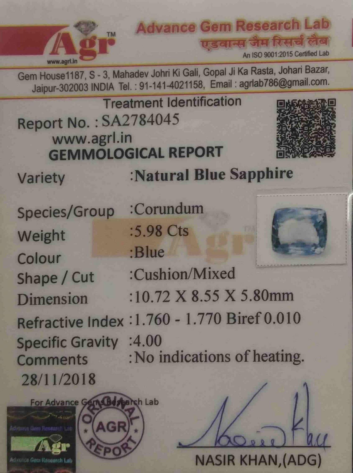 Blue Sapphire - 5.98 Carat