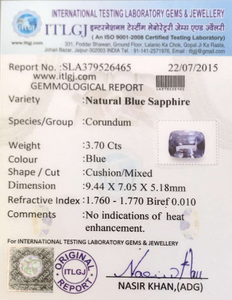 Blue Sapphire - 3.70 Carat