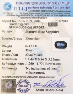 Blue Sapphire - 4.47 Carat