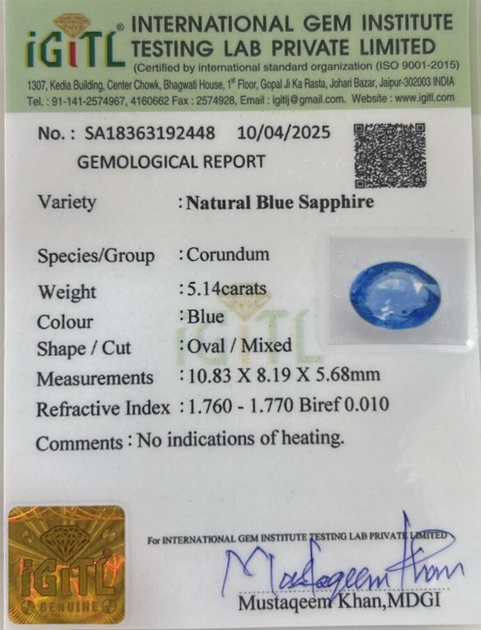 Blue Sapphire - 5.14 Carat